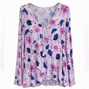 Style & Co. Floral V-Neck Top - Pink, Navy and Purple